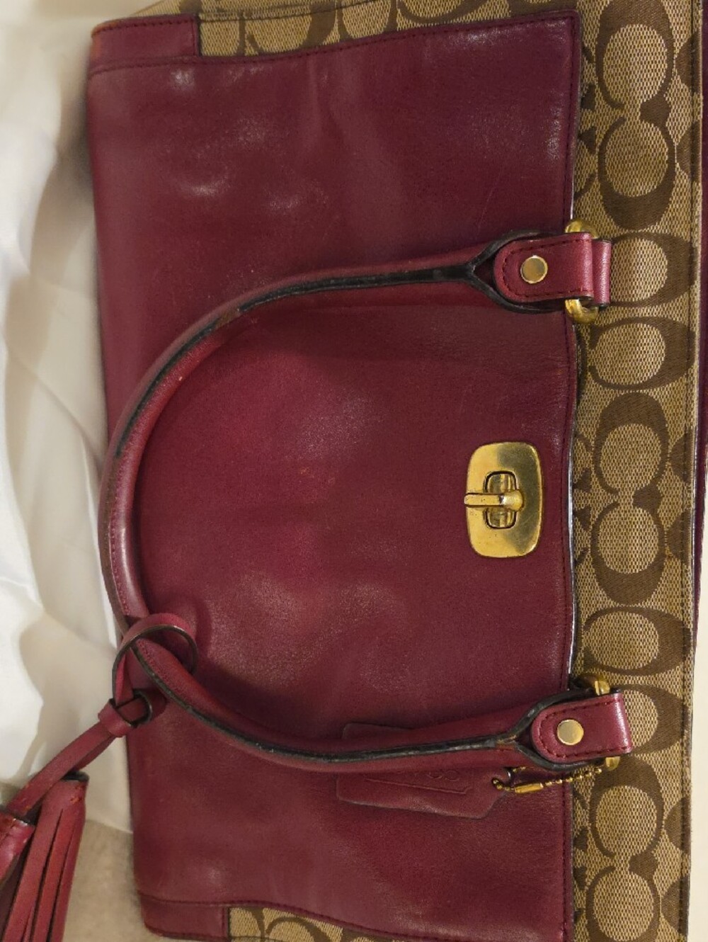 Coach Bag Legacy 25371 Signature C Tassels Burgundy - Picture 17 of 17